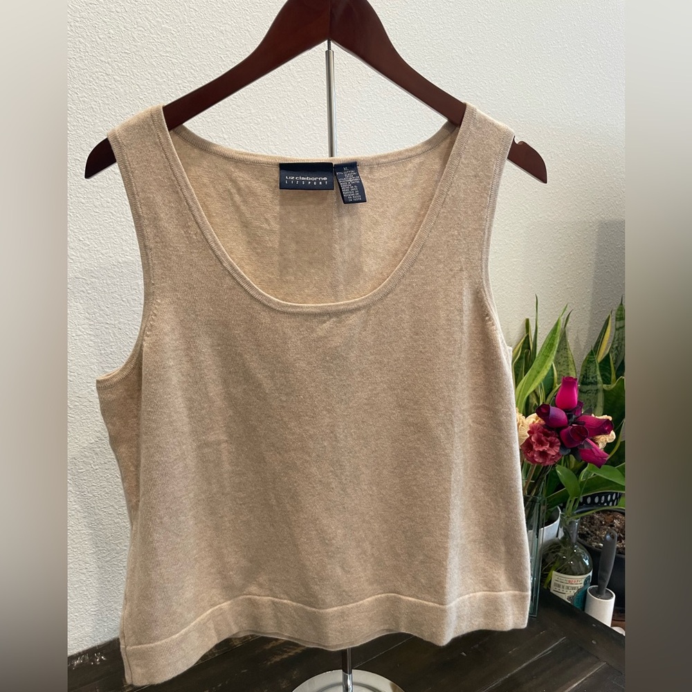 Liz Claiborne XL top cotton blend sweater tank beige